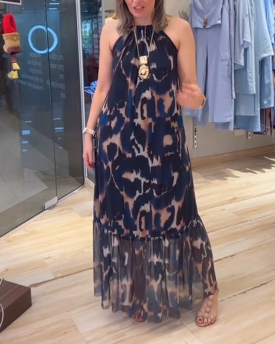 Sleeveless Pleated Printed Dress