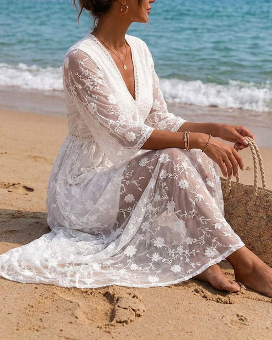 V-Neck High Waist Dress