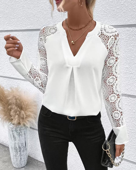 Ruffled Long-Sleeved V-Neck Blouse