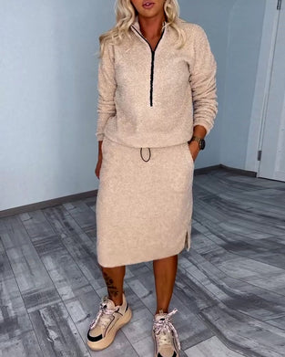 Stand Collar Teddy Cashmere Skirt Sets