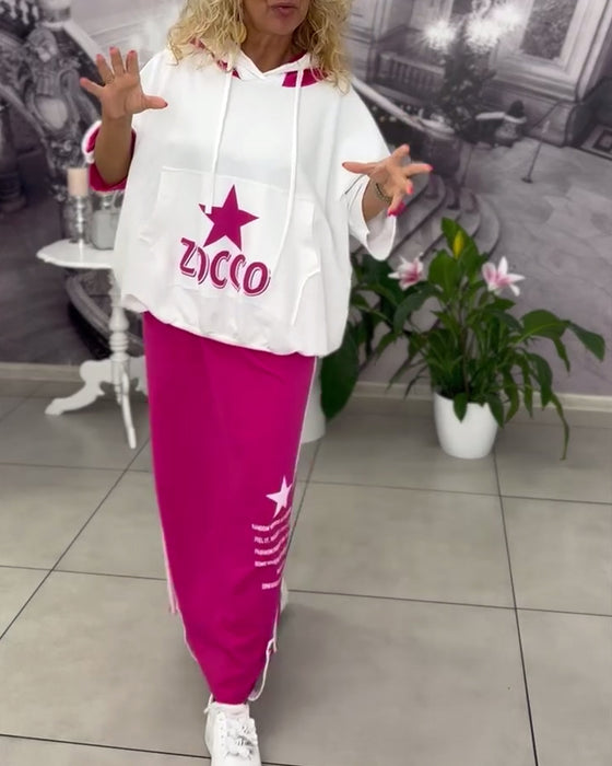 Hooded Drawstring Printed Skirt Set