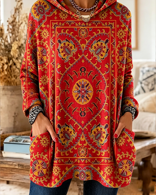 Bohemian Print Hooded Longline Hoodie