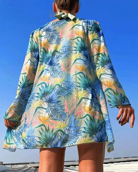 Sexy print bikini set with cover up