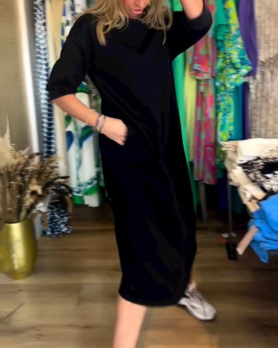 Solid Color Round Neck Dress