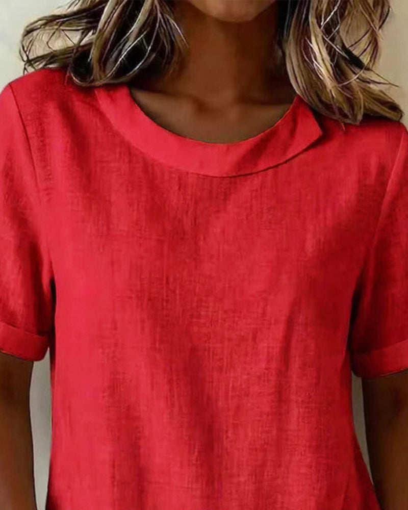 Short Sleeve Irregular Design Neck Blouse