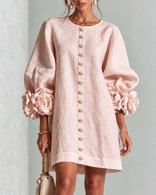 Stylish Floral Lantern Sleeve Dress