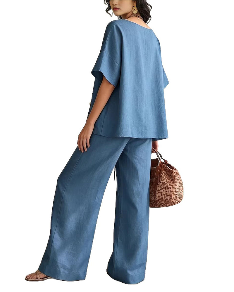 Solid Loose Fit Casual Two-Piece Set