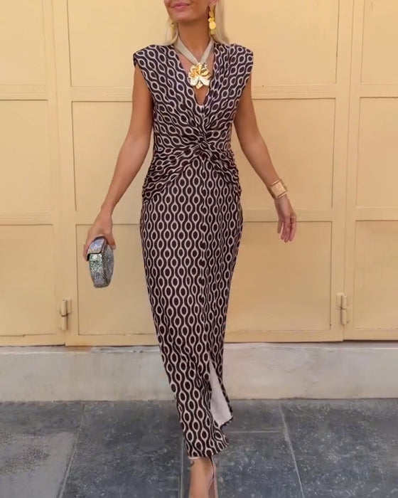 V-Neck Sleeveless Printed Blouse