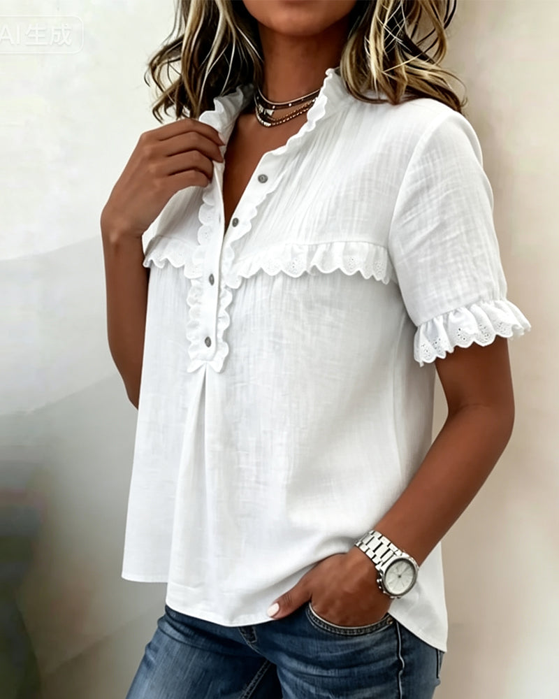 V-Neck Half Placket Blouse