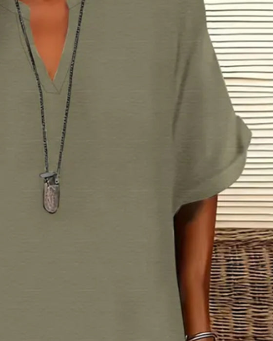 V-Neck Short Sleeve Solid Sheath Dress