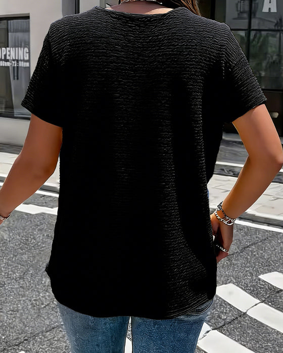 Peter Pan Collar Three-Button T-Shirt