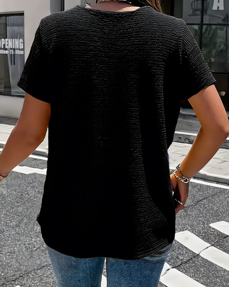 Peter Pan Collar Three-Button T-Shirt