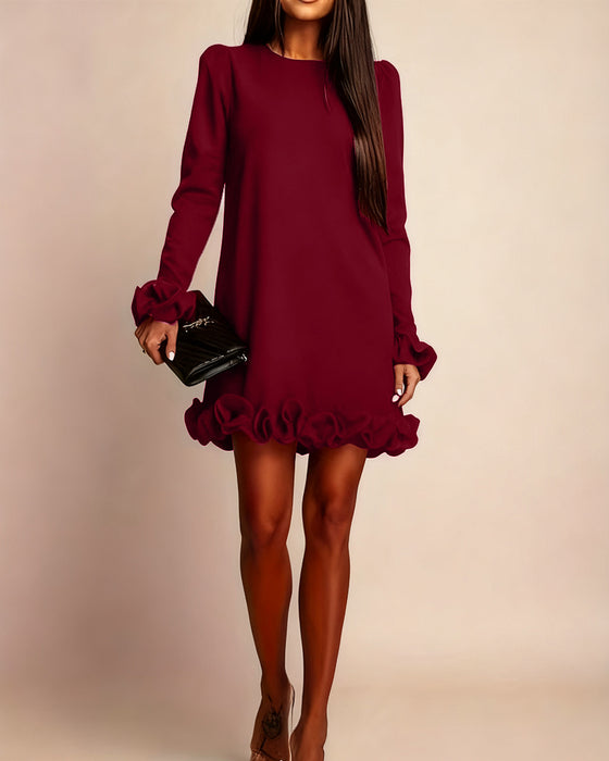 Puff Sleeve Straight Flower Bud Dress