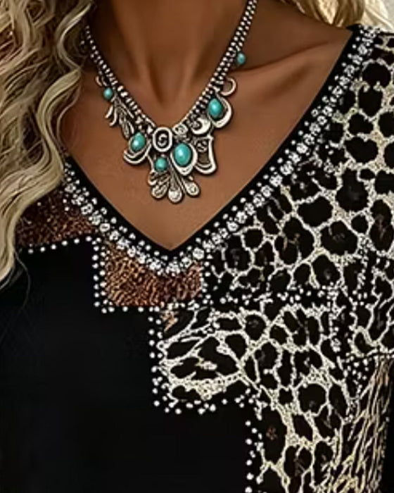 V-Neck Leopard Print Blouse