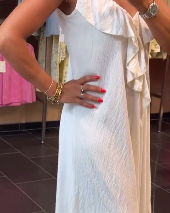 Strappy V-Neck Ruffle Full Skirt Dress