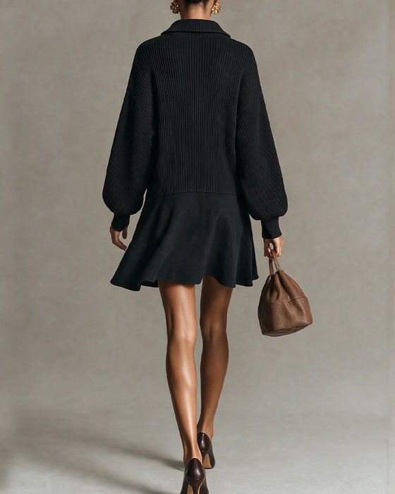 Casual Zip Long Sleeve Sweater Dress