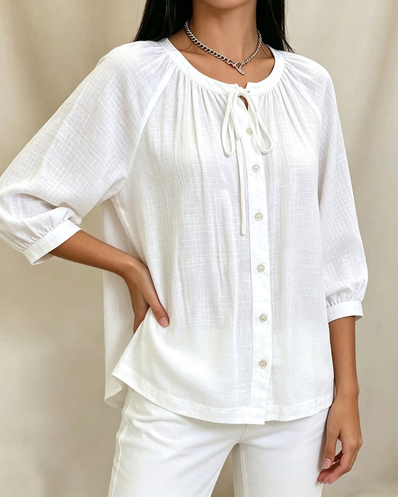 Round Neck Solid Color Blouse