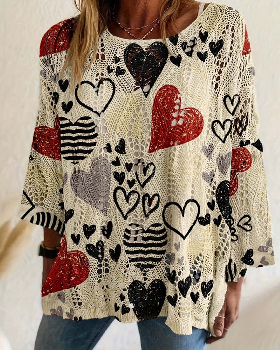 Heart Hollow-Out Knitted Pullover