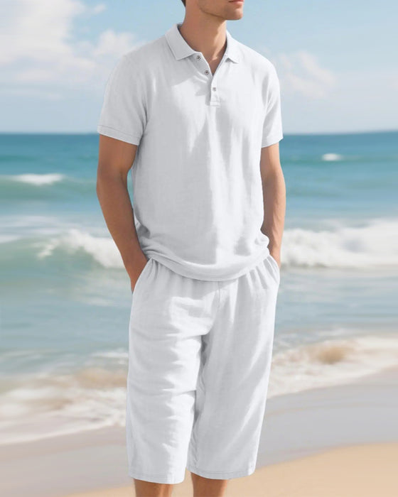 Men's Casual Polo Shirt and Cropped Pants Set
