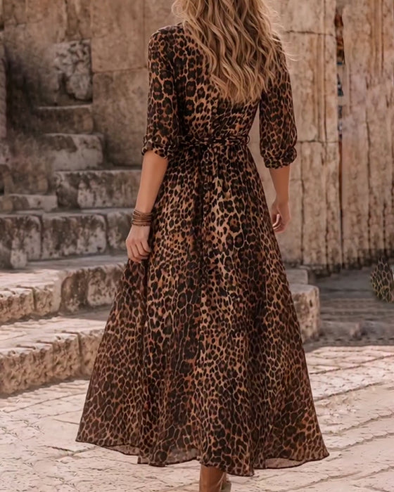 Leopard Print A-Hem Strappy Long Dress