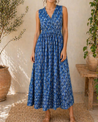 V-Neck Sleeveless Waist Dress