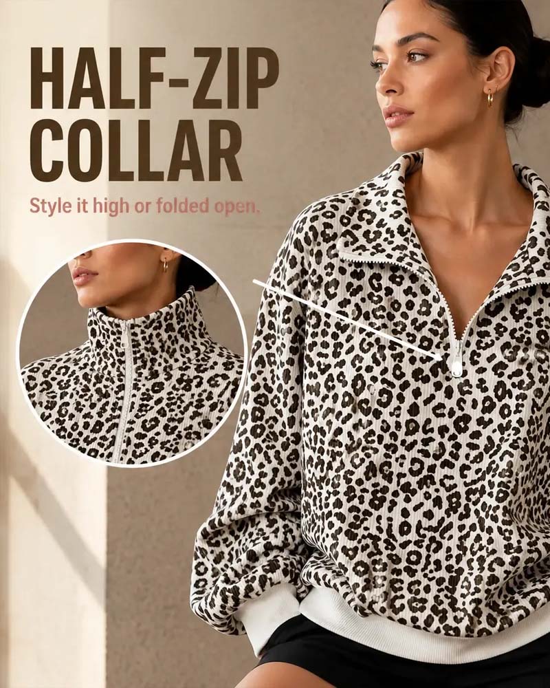 Zip Leopard Casual Sweatshirts