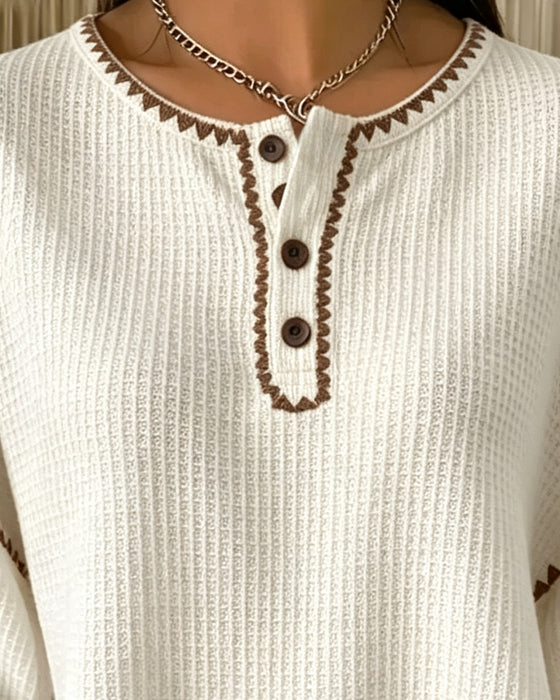 Crew Neck Button Casual Sweatshirt