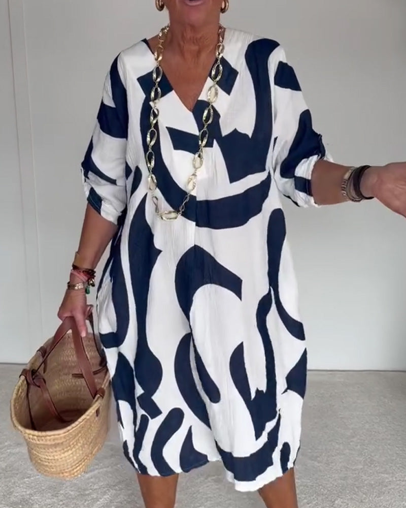 Geometric Abstract Print Loose Fit Dress