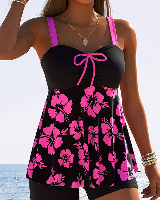 Vacation Print Bowknot Tankini