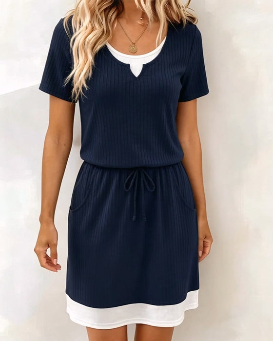 Colorblock Drawstring Waist Dresses