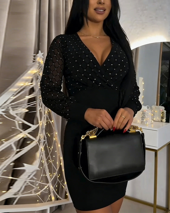 Sexy Deep V-Neck Mesh Bodycon Dress