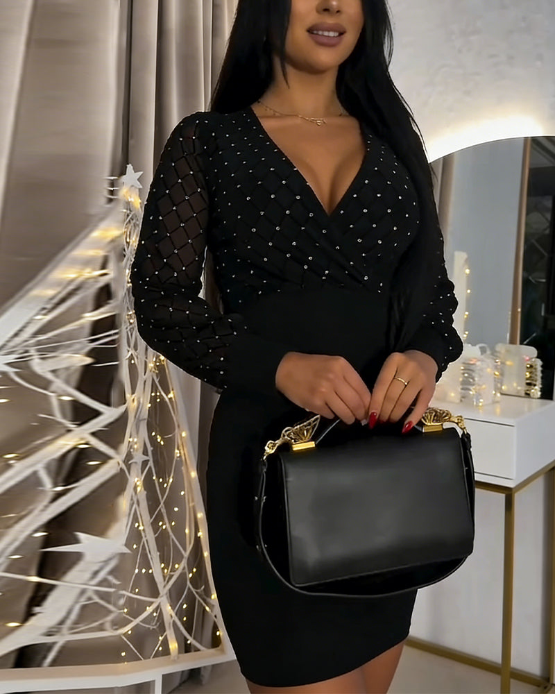 Sexy Deep V-Neck Mesh Bodycon Dress