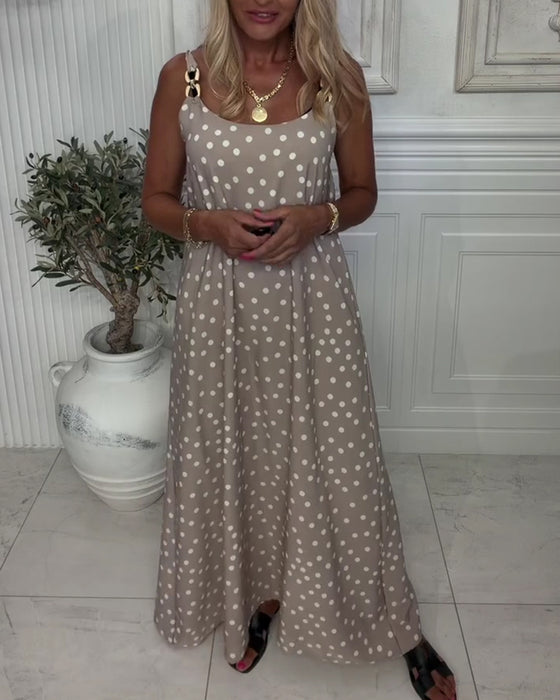 Metal Buckle Suspender Polka Dot Dress