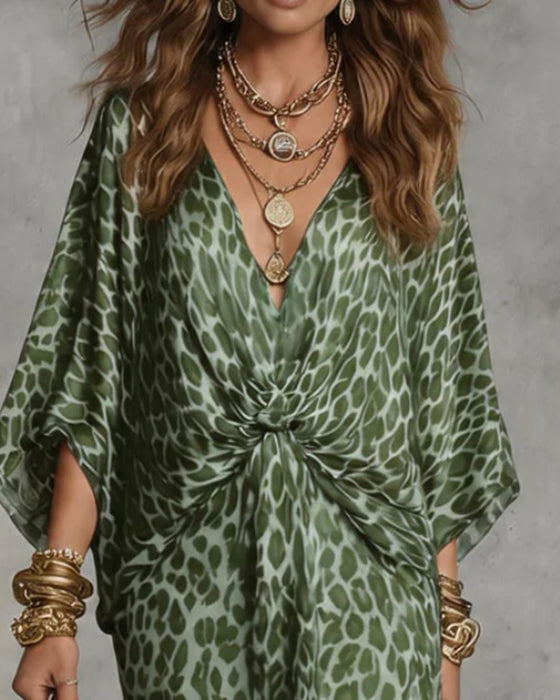 Trendy Leopard Batwing Sleeve Dress