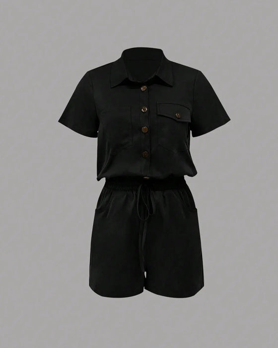 Button Pocket Elastic Waist Jumpsuit