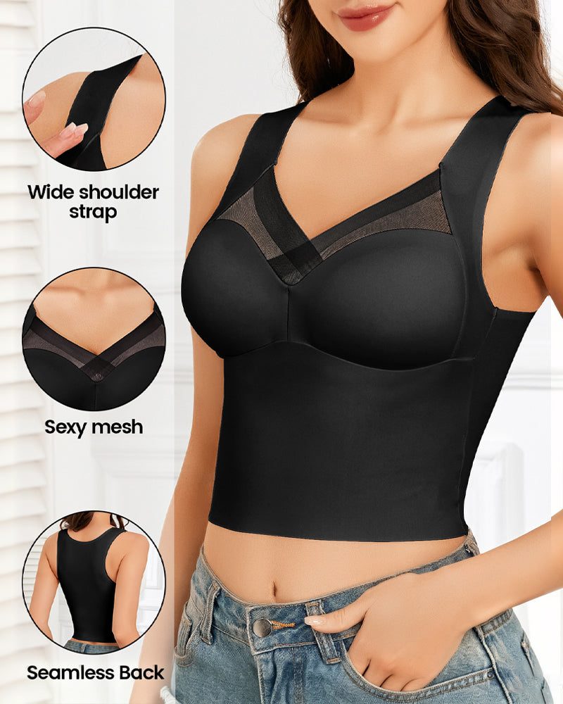 Mesh Splicing Built-In Bra Tank Top