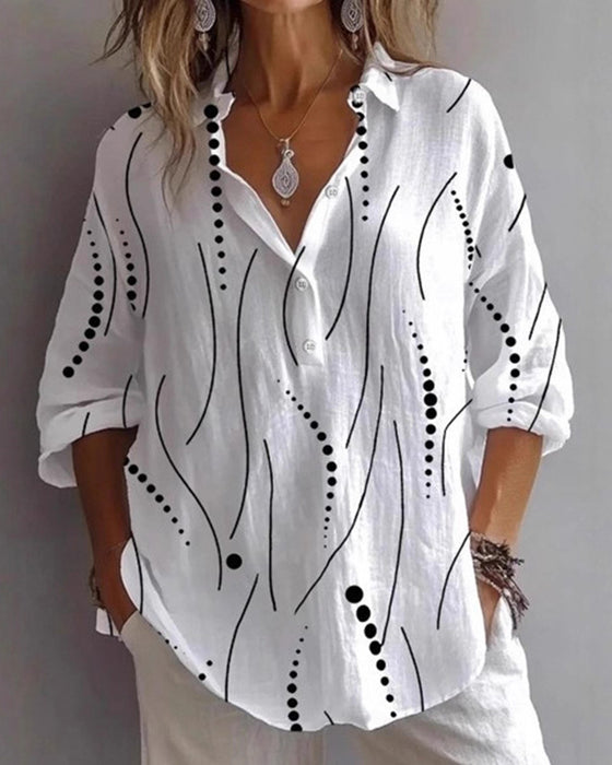 Polka Dot Striped Collared Blouse