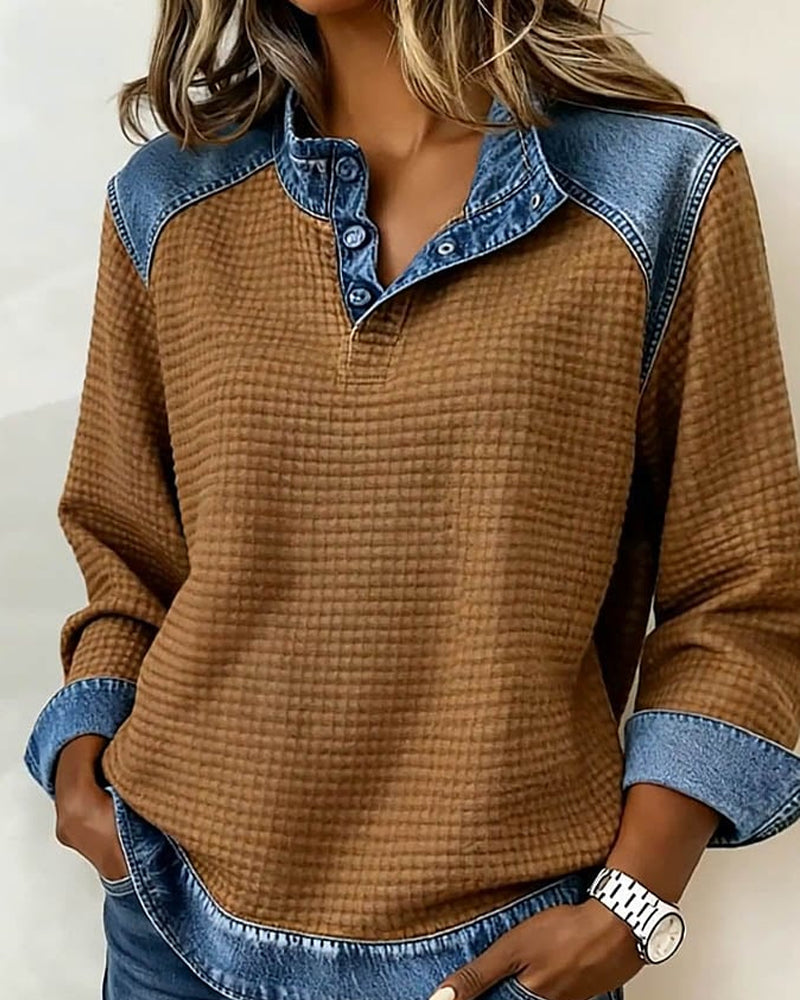 Color-Blocked Button-Down Sweatshirt