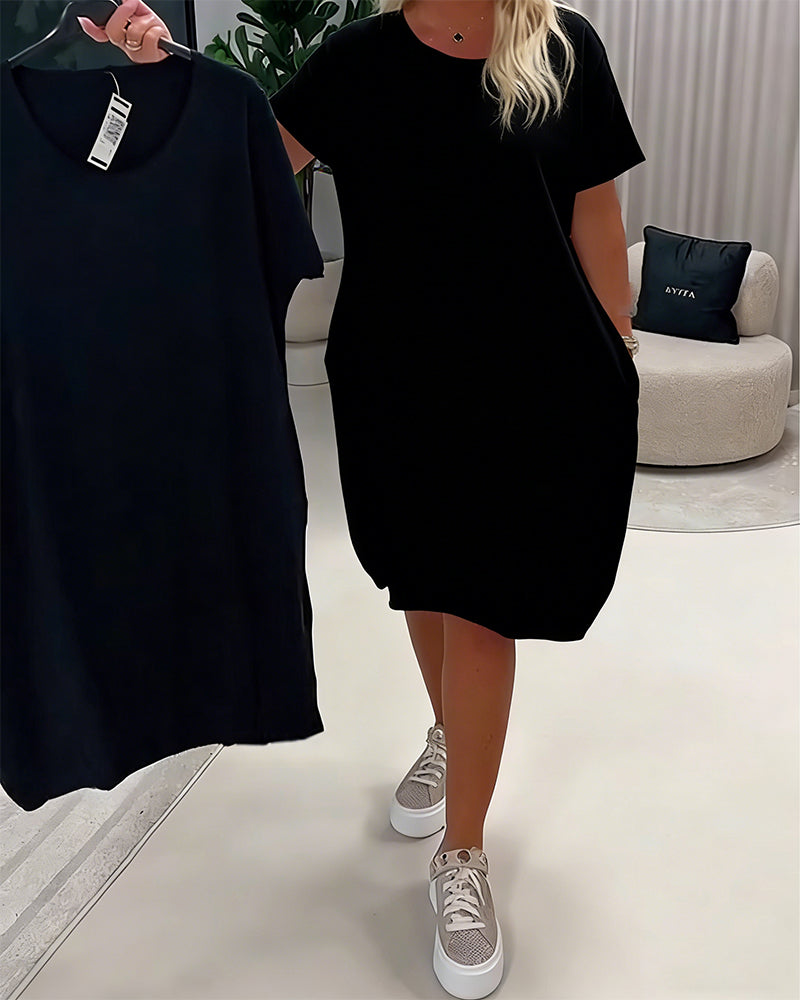 Short Sleeve Round Neck Loose-Fit Dress