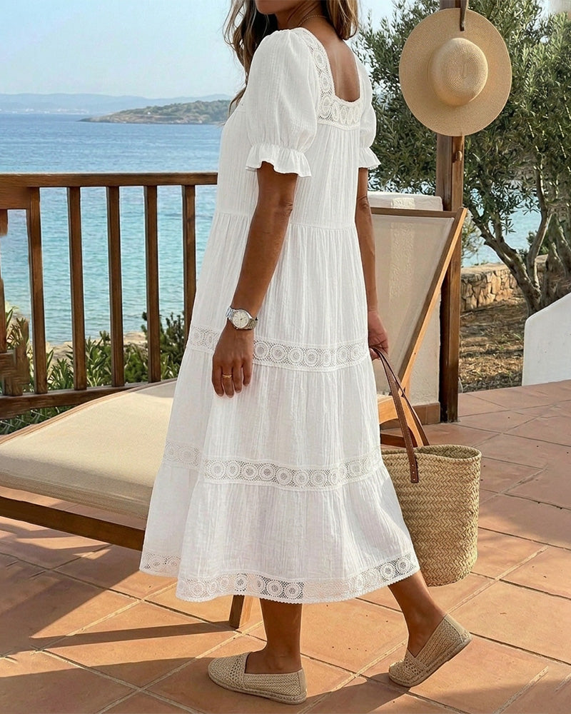 Square Neck Lace Patchwork Dress