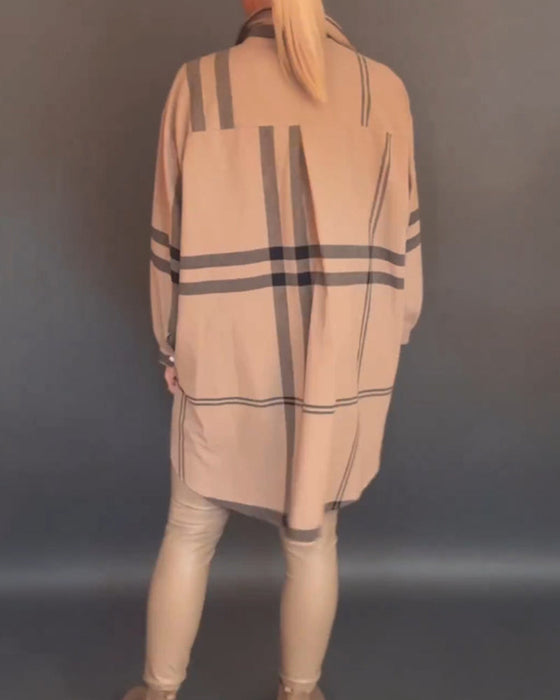 Casual plaid lapel shirt