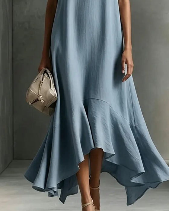 Sleeveless V-Neck Irregular Dress