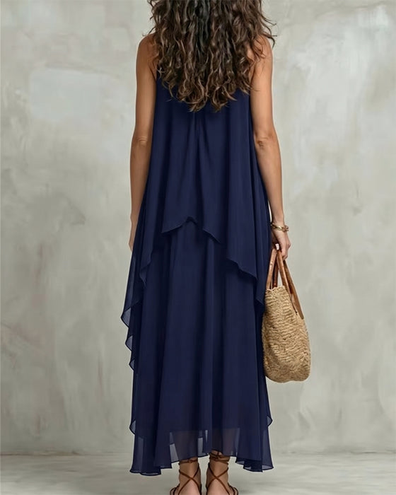 Crew Neck Sleeveless Irregular Dress