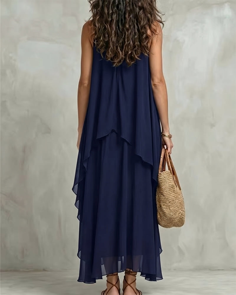 Crew Neck Sleeveless Irregular Dress