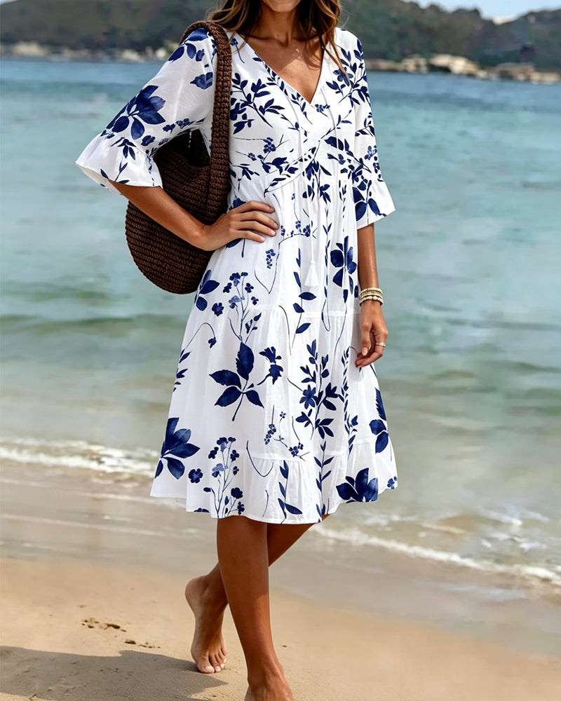 Strappy V-Neck Ruffle Dress