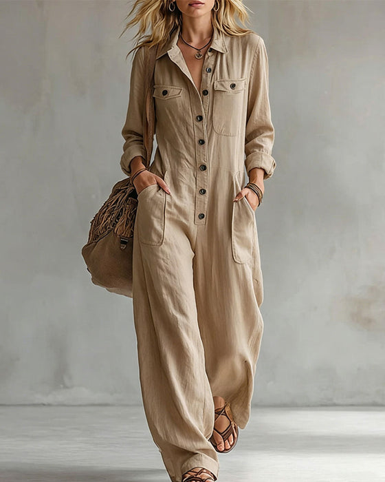 Solid Color Long Sleeve Jumpsuits