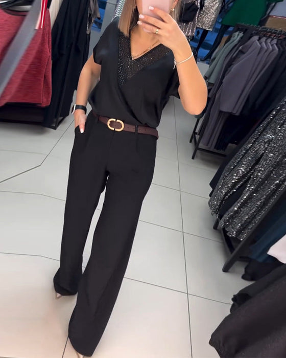 V-neck short-sleeve casual top