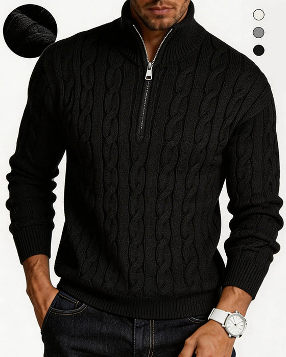 Men's Solid Color Cable-Knit Zipper Pullover