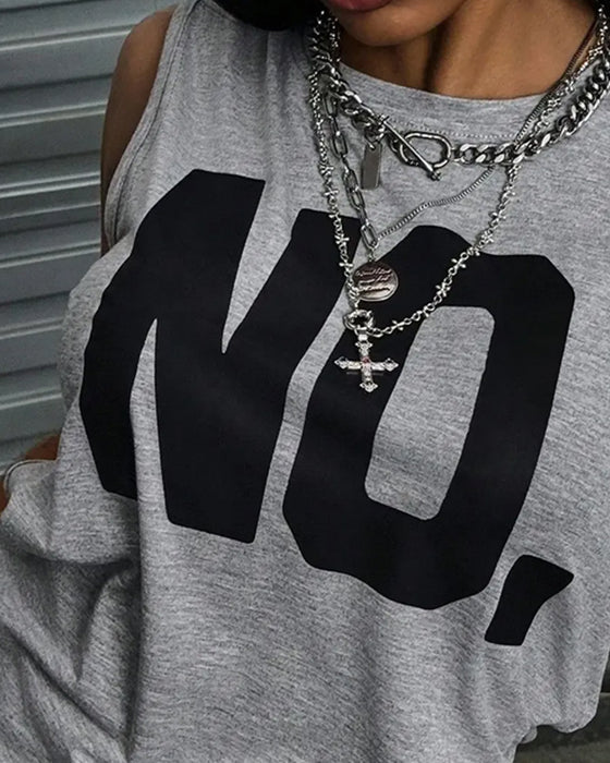 Round Neck Sleeveless Letter Solid T-Shirt