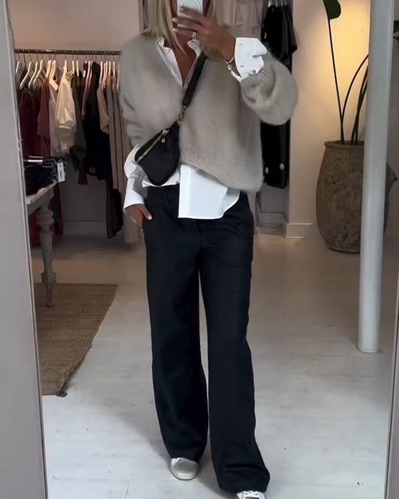 Drapey Wide-Leg Casual Leather Pants
